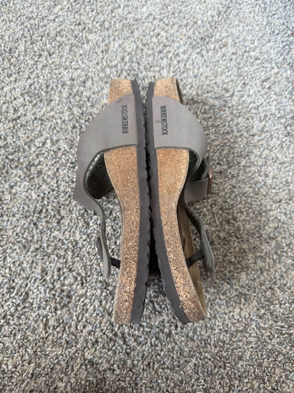 Birkenstock Taupe Thong Sandals with Rose Gold Buckles - Picture 2 of 5